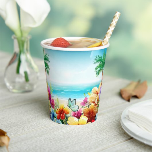 Leuke zomer strand scène 2 papieren bekers (Insitu)