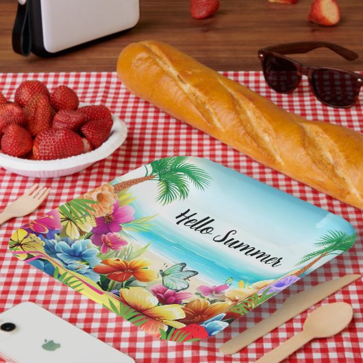Leuke zomer strand scène papieren bordje (Picknick)
