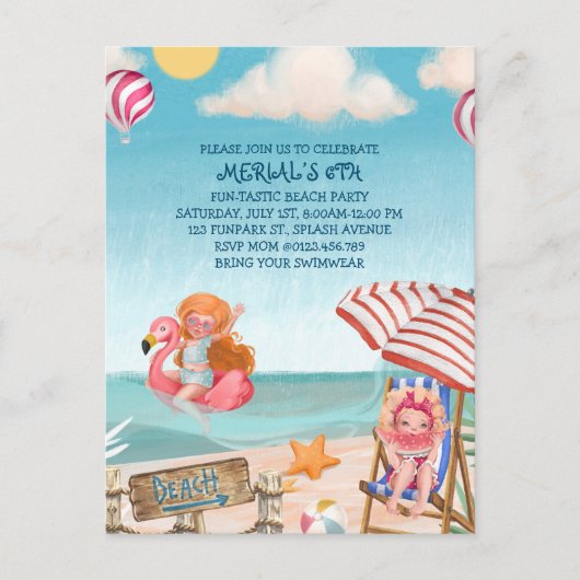 Leuke zomer strand verjaardagsfeest uitnodiging (Voorkant)