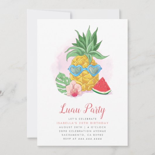 Leuke Zomer Tropische Ananas Luau Feest Verjaardag Kaart (Voorkant)