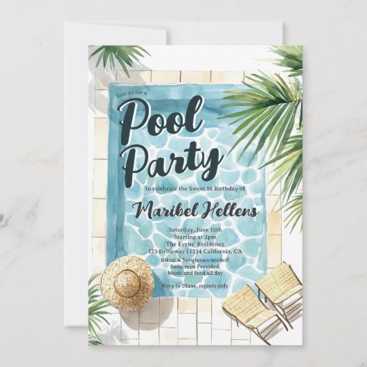 Leuke Zomer Tropische Waterverf Pool Party Sweet 1 Kaart (Voorkant)