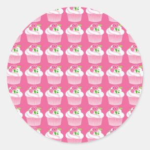 Leuke Zomer Verjaardag Hot Pink Cupcake Patroon Ronde Sticker