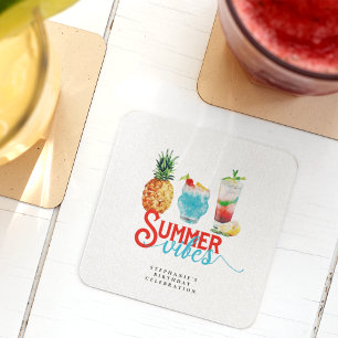 Leuke Zomer Vibes Kleurrijke Cocktails Verjaardags Kartonnen Onderzetters