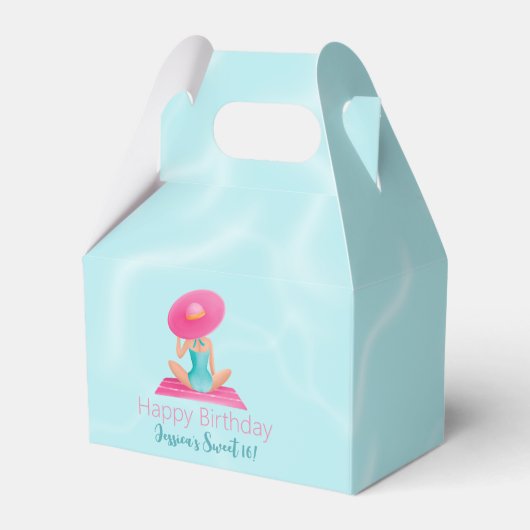 Leuke Zomer Zwembad Party Waterverf Sweet 16 Bedankdoosjes (Voorkant Zijde)