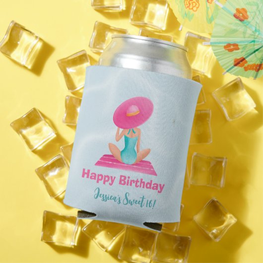 Leuke Zomer Zwembad Party Waterverf Sweet 16 Blikjeskoeler (Insitu Zomer)