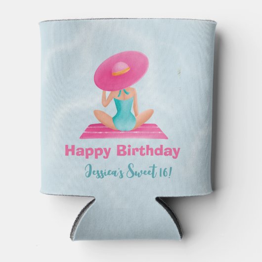 Leuke Zomer Zwembad Party Waterverf Sweet 16 Blikjeskoeler (Voorkant)