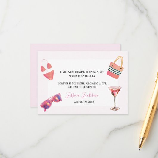 Leuke Zomer Zwembad Party Waterverf Sweet 16 Informatiekaartje (Voorkant / Achterkant in situ)