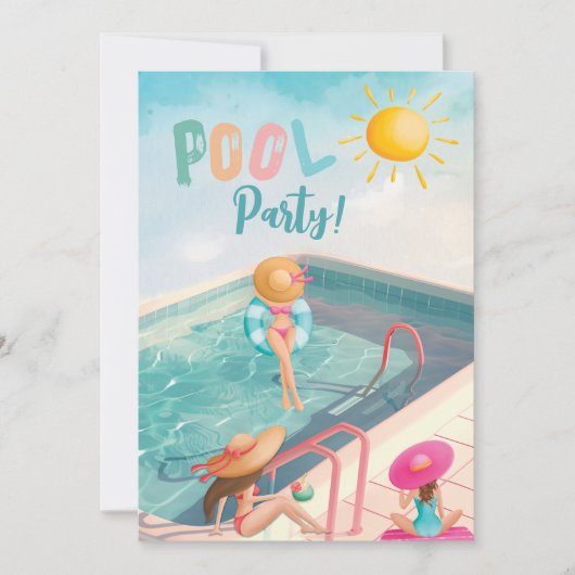 Leuke Zomer Zwembad Party Waterverf Sweet 16 Kaart (Voorkant)