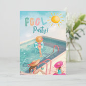 Leuke Zomer Zwembad Party Waterverf Sweet 16 Kaart (Staand voorkant)