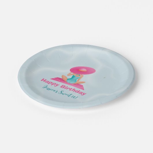 Leuke Zomer Zwembad Party Waterverf Sweet 16 Papieren Bordje (Gekanteld)