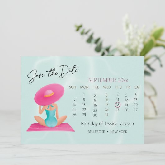 Leuke Zomer Zwembad Party Waterverf Sweet 16 Save The Date (Staand voorkant)