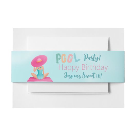 Leuke Zomer Zwembad Party Waterverf Sweet 16 Uitnodigingen Wikkel (Voorkant Voorbeeld)