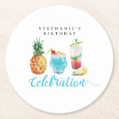 Leuke zomerfeest cocktail verjaardagsfeestje ronde kartonnen onderzetter (Voorkant)