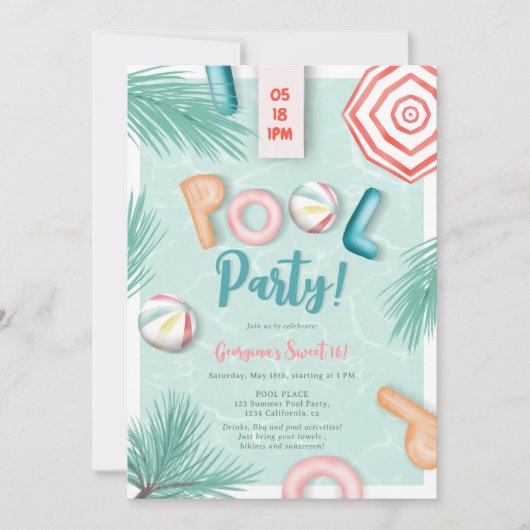 Leuke zomers zwembadfeest script waterverf Sweet 1 Kaart (Voorkant)