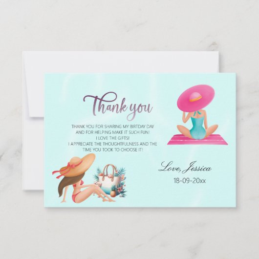 Leuke zomers zwembadfeest waterverf Sweet 16 Bedankkaart (Voorkant)