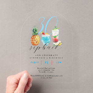 Leuke Zomerslok Terug Cocktails 30e Verjaardagsfee Acryl Uitnodigingen