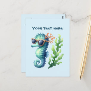 Leuke zomertijd aanpasbare zeepaard  briefkaart