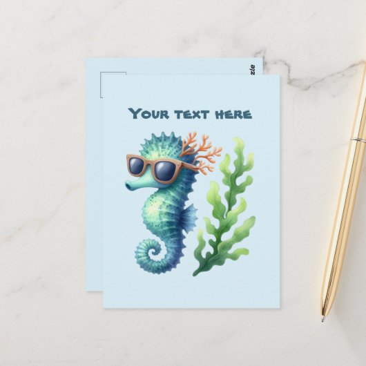 Leuke zomertijd aanpasbare zeepaard briefkaart (Voorkant / Achterkant in situ)
