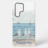 Leuke zomervakantie Sandy Beach Seagulls Samsung Galaxy Hoesje (Achterkant)