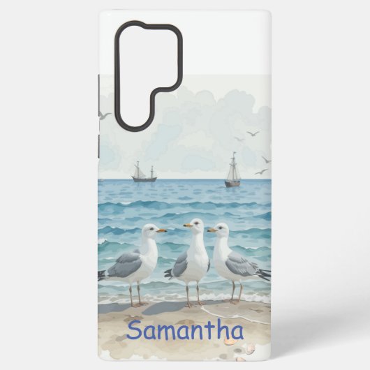 Leuke zomervakantie Sandy Beach Seagulls Samsung Galaxy Hoesje (Achterkant)