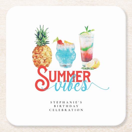 Leuke zomervibes Levendige cocktails Verjaardagsfe Kartonnen Onderzetters (Voorkant)