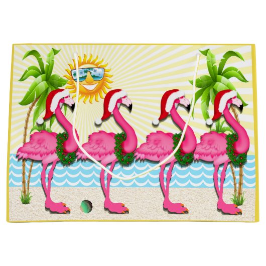 Leuke zon en roze flamingo #holidayZ Tas Groot Cadeauzakje (Voorkant)