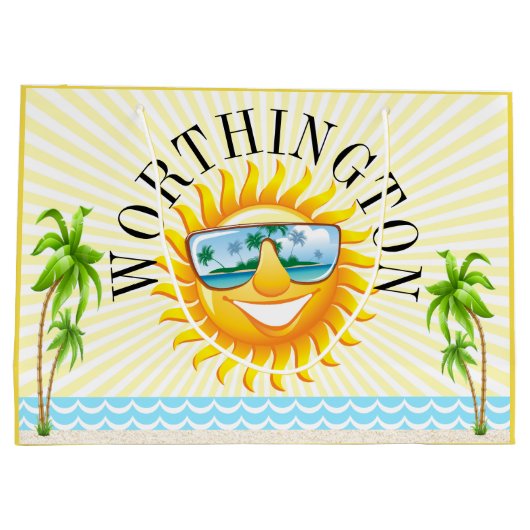 Leuke zon en roze flamingo #holidayZ Tas Groot Cadeauzakje (Achterkant)