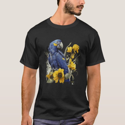 Leuke Zonnebloem Hyacint Macaw Blauwe Waterverf Pa T-shirt (Voorkant)