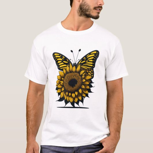 Leuke zonnebloem vlinder t-shirt (Voorkant)