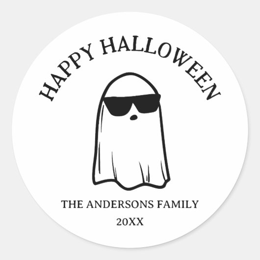 Leuke zonnebril Ghost Happy Halloween Ronde Sticker (Voorkant)