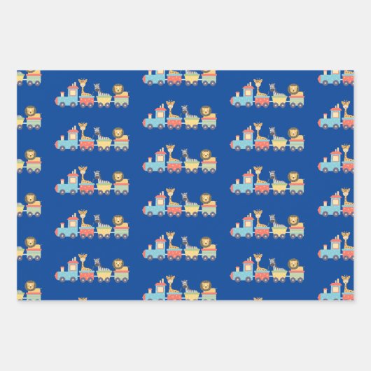 Leuke Zoo Dieren op Speelgoed Train Leeuw Giraffe Inpakpapier Vel (Voorkant 2)