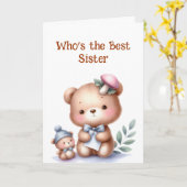 Leuke Zus Verjaardag Schattige Teddy Bear Kaart (Gele Bloem)