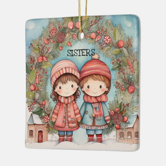 Leuke zusters keramisch ornament (Links)