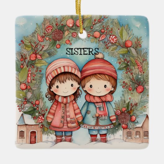 Leuke zusters keramisch ornament (Voorkant)