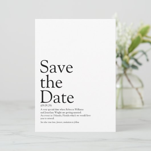 Leuke Zwart-wit Save the Date Definitie  (Staand voorkant)