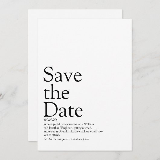 Leuke Zwart-wit Save the Date Definitie  (Voorkant / Achterkant)