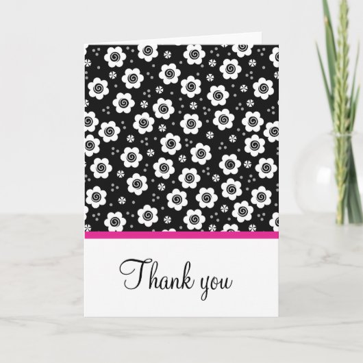 Leuke zwart witte bloemen Dankjewel kaart (Voorkant)