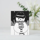 Leuke zwart-witte sneeuwman met Kerstmis Feestdagenkaart (Staand voorkant)