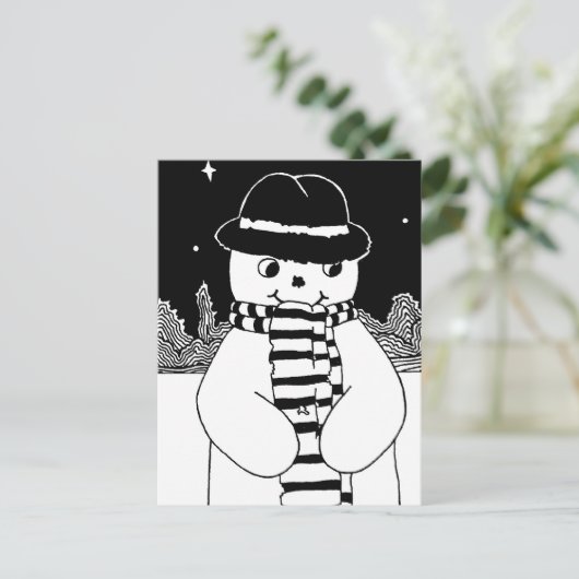 Leuke zwart-witte sneeuwman met Kerstmis Feestdagenkaart (Staand voorkant)