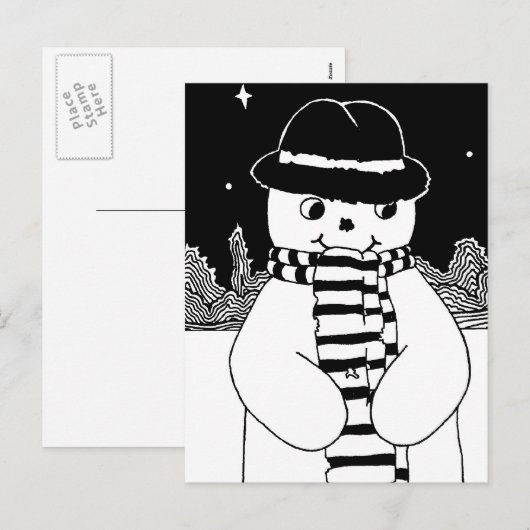 Leuke zwart-witte sneeuwman met Kerstmis Feestdagenkaart (Voorkant / Achterkant)