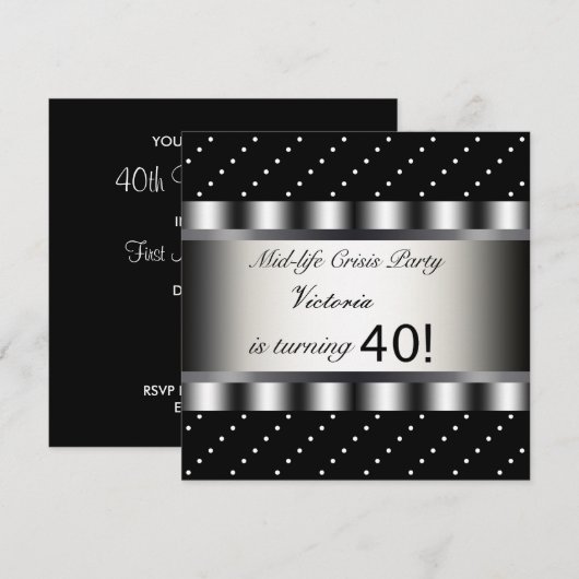 Leuke zwarte 40e verjaardag uitnodiging (Voorkant / Achterkant)