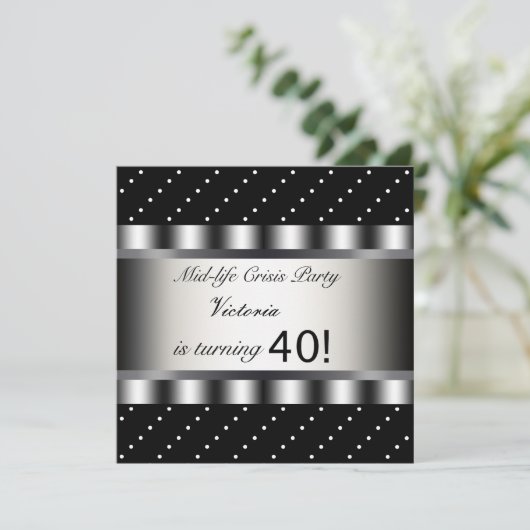 Leuke zwarte 40e verjaardag uitnodiging (Staand voorkant)