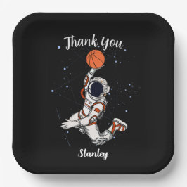 Leuke zwarte astronaut buiten ruimte Galaxy Basket Papieren Bordje