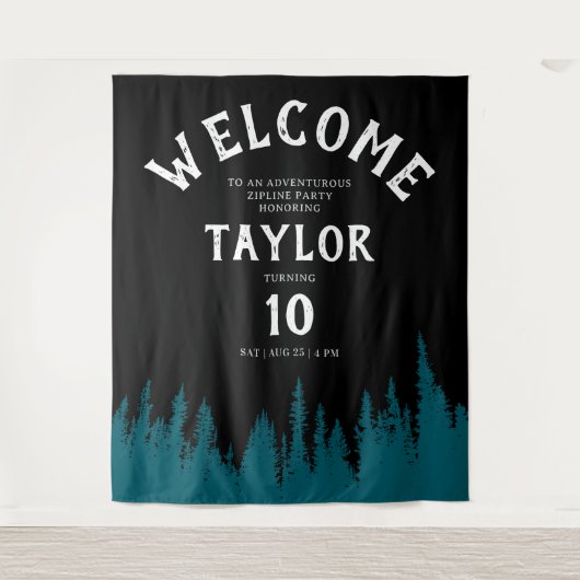 Leuke Zwarte Avontuur Zipline Outdoor Forest Party Wandkleed (Voorkant)