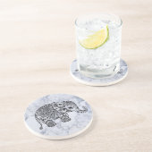 Leuke zwarte bloemenolifant op witte marmeren stee zandsteen onderzetter (Zijkant)