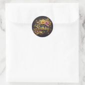 Leuke zwarte bloemige verjaardagssticker ronde sticker (Tas)