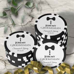 Leuke zwarte boog Stropdas & Buttonnen Groomsman b Poker Chips
