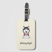 Leuke zwarte en witte husky hond bagagelabel (Voorkant (verticaal))