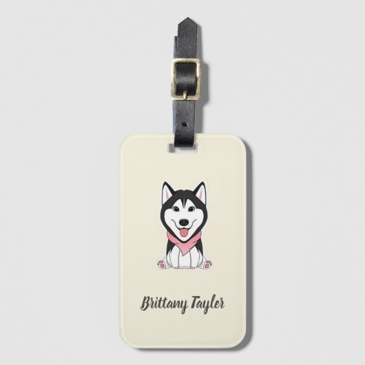 Leuke zwarte en witte husky hond bagagelabel (Voorkant (verticaal))