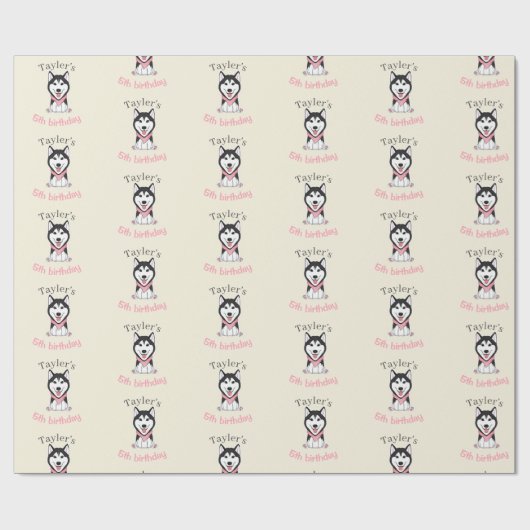 Leuke zwarte en witte husky hond cadeaupapier (Vlak)